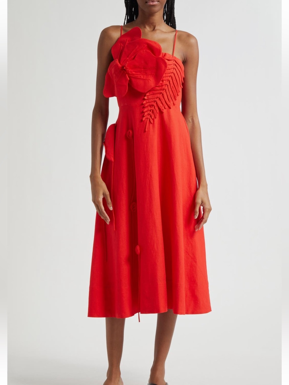 Farm Rio Red Garden Linen Blend MIDI Dress size medium